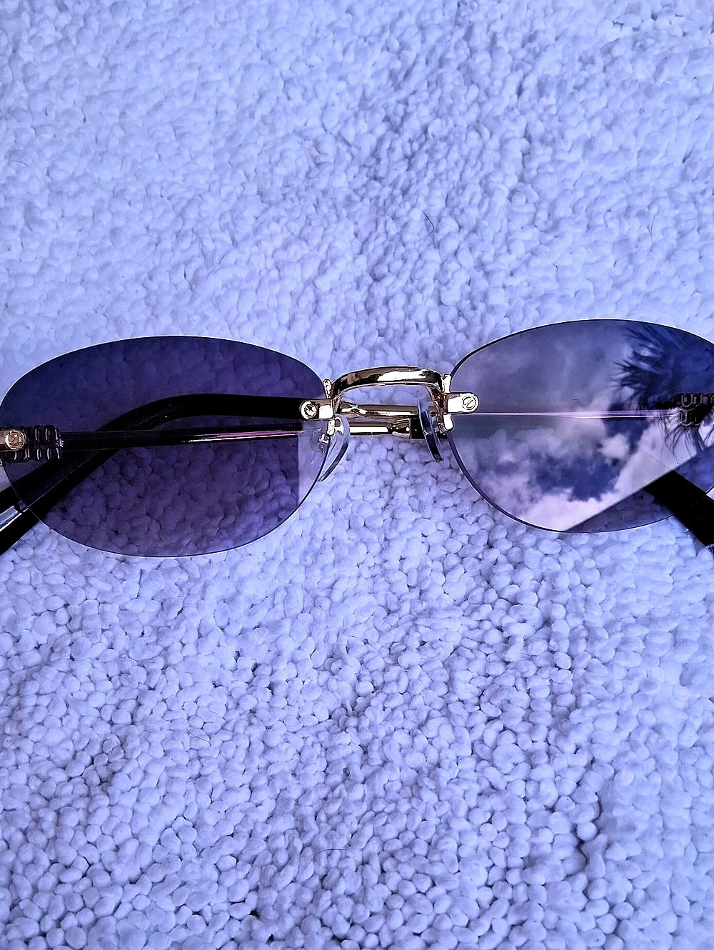 Miu MU A54S Gold Light Purple Oval Rimless Sunglasses